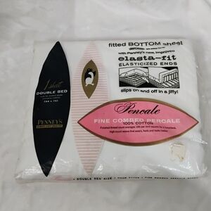 Vtg Pencale White Fitted Double 54x75 Bed Elasta-Fit Cotton Sheet JC Penney M